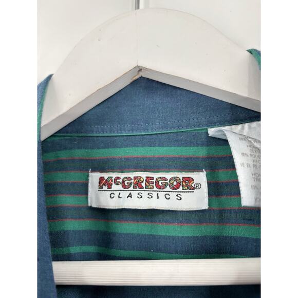McGregor Classics Button Down Shirt Mens 2XL XXL Blue Green Striped Long Sleeves - Picture 6 of 16